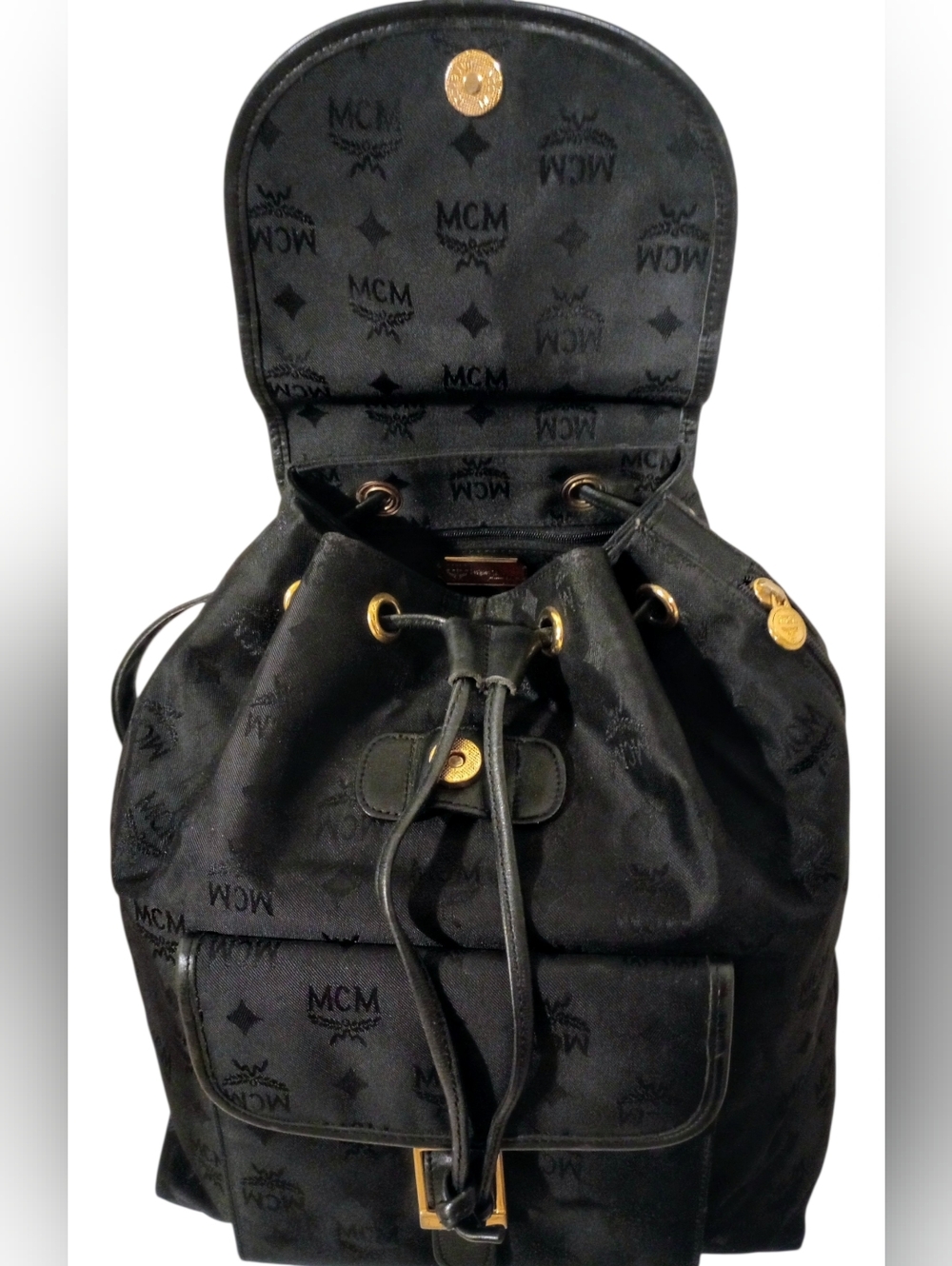 MCM Black Visetos Nylon Drawstring Backpack - Picture 10 of 16